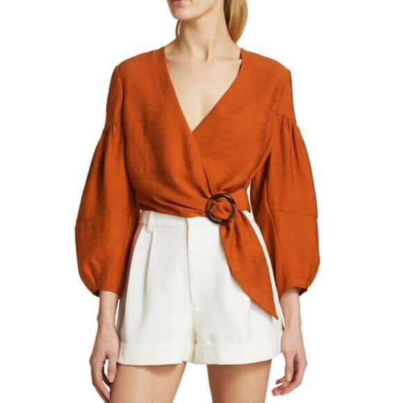 Joie 'Sophiana' Balloon-Sleeve Cropped Wrap Top, Cayenne - Picture 1 of 3